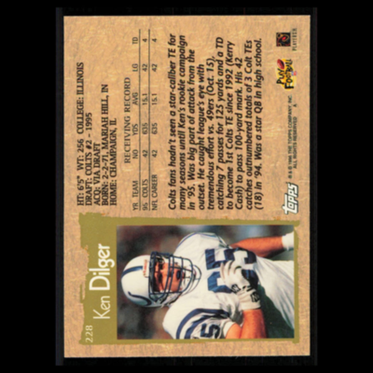 Ken Dilger #228 1996 Topps Indianapolis Colts Football Card NFL NM