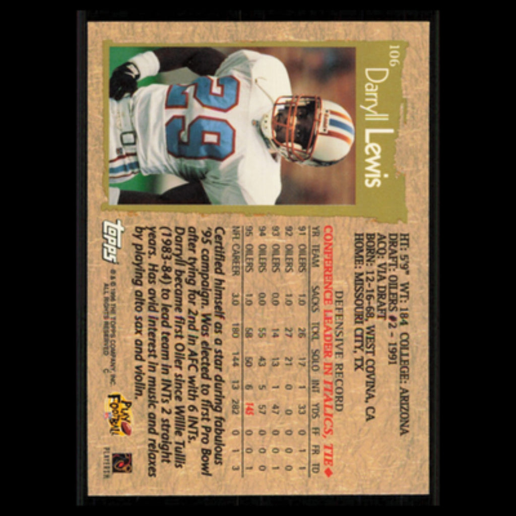 Darryll Lewis #106 1996 Topps Houston Oilers Football Card NFL NM