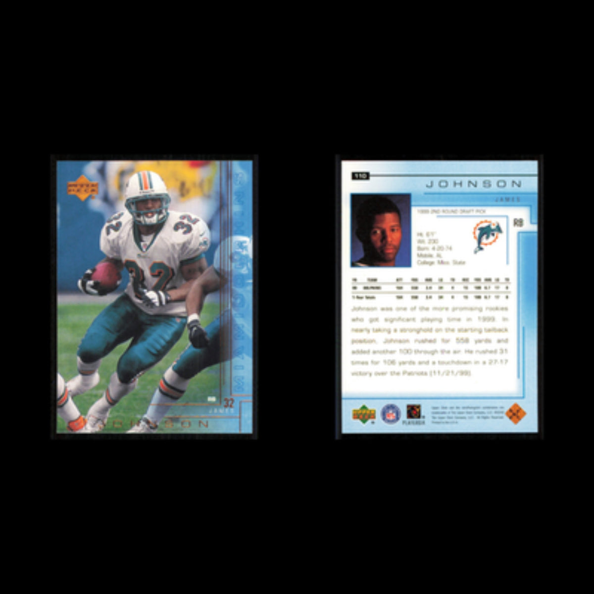 James Johnson #110 2000 Upper Deck Miami Dolphins Football Card NFL NM