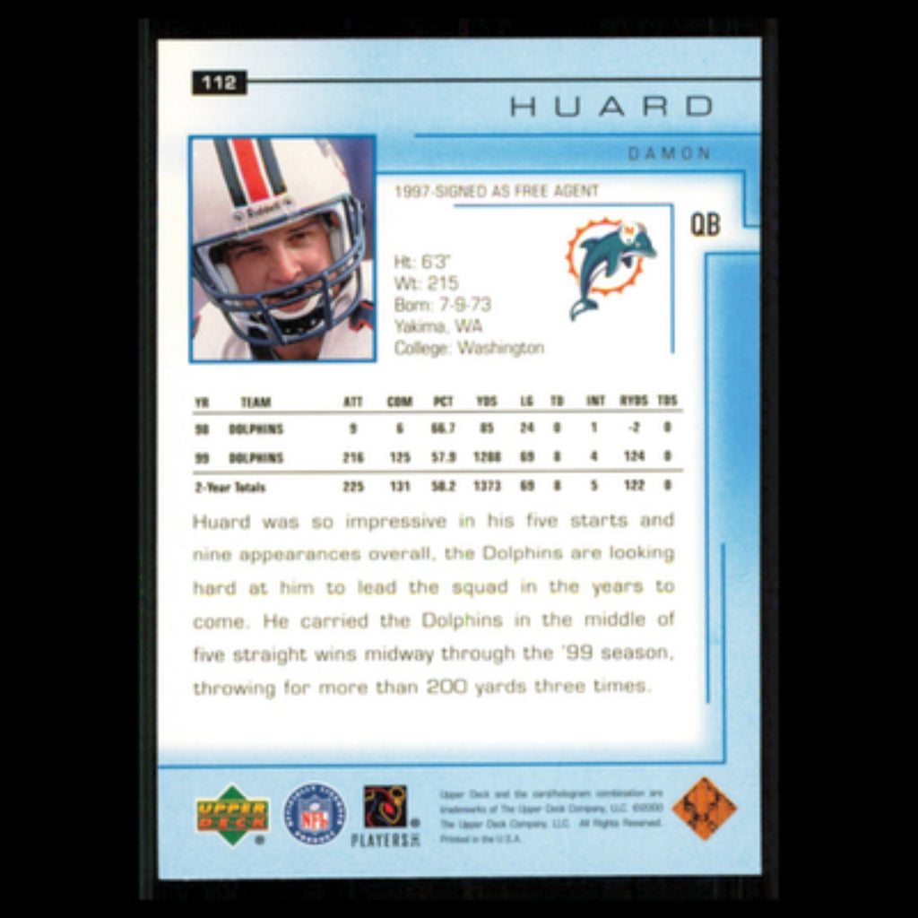 Damon Huard #112 2000 Upper Deck Miami Dolphins Football Card NFL NM