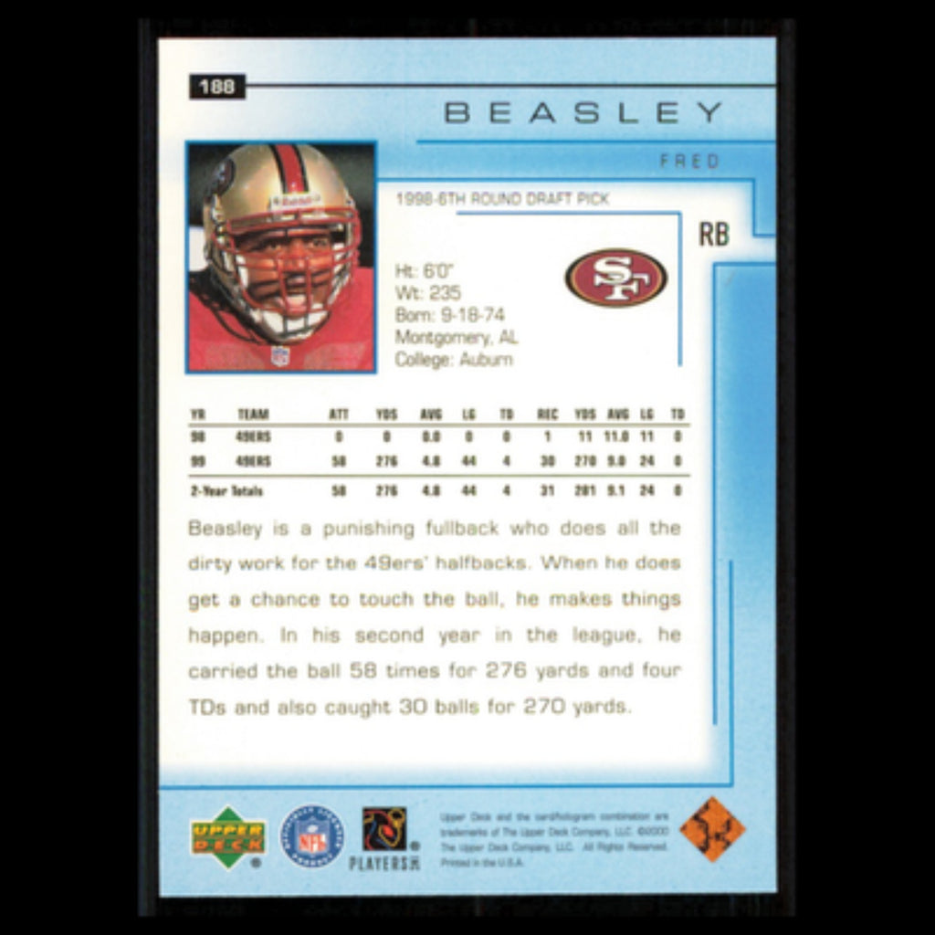 Fred Beasley #188 2000 Upper Deck San Francisco 49ers Football Card NFL NM
