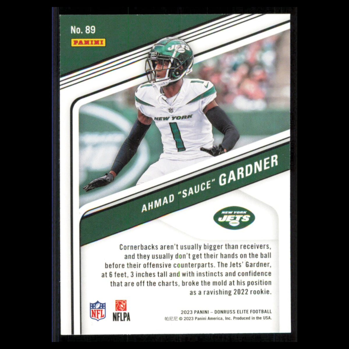 Ahmad Sauce Gardner #89 2023 Donruss Elite New York Jets Football Card NFL NM