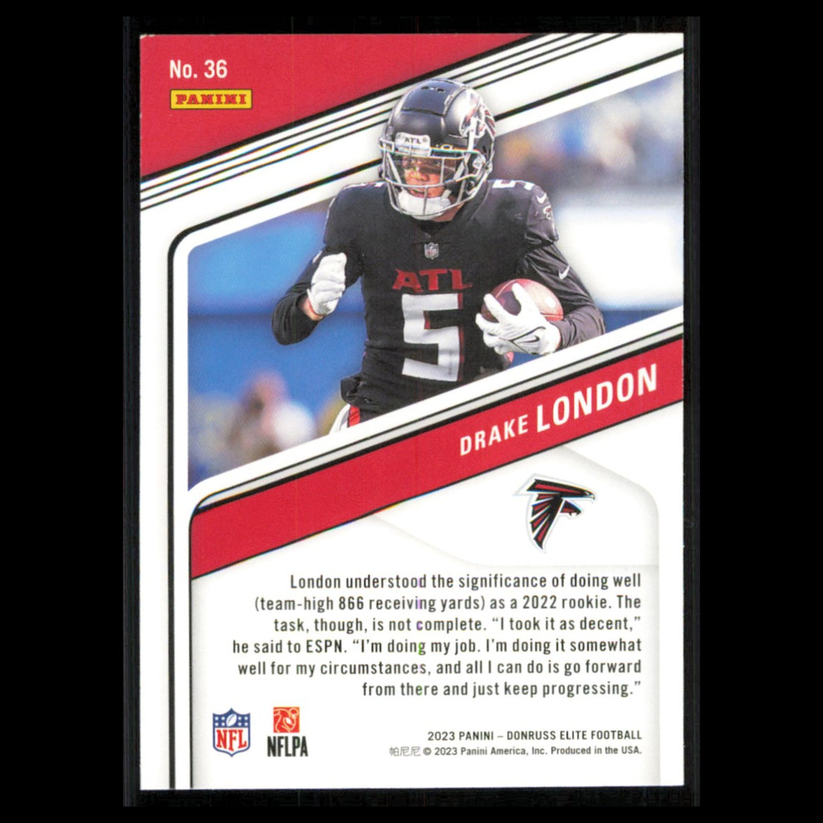 Drake London #36 2023 Donruss Elite Atlanta Falcons Football Card NFL NM