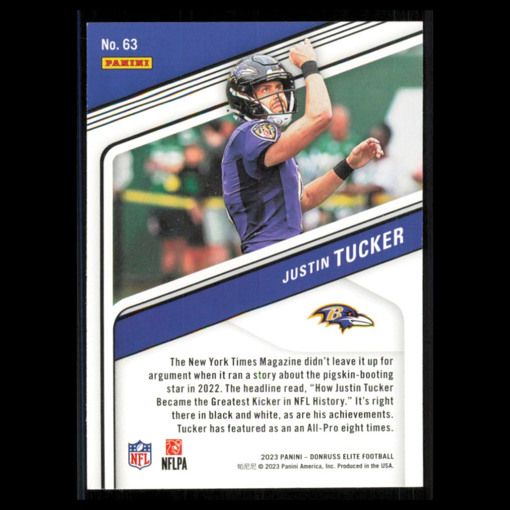 Justin Tucker #63 2023 Donruss Elite Baltimore Ravens Football Card NFL NM
