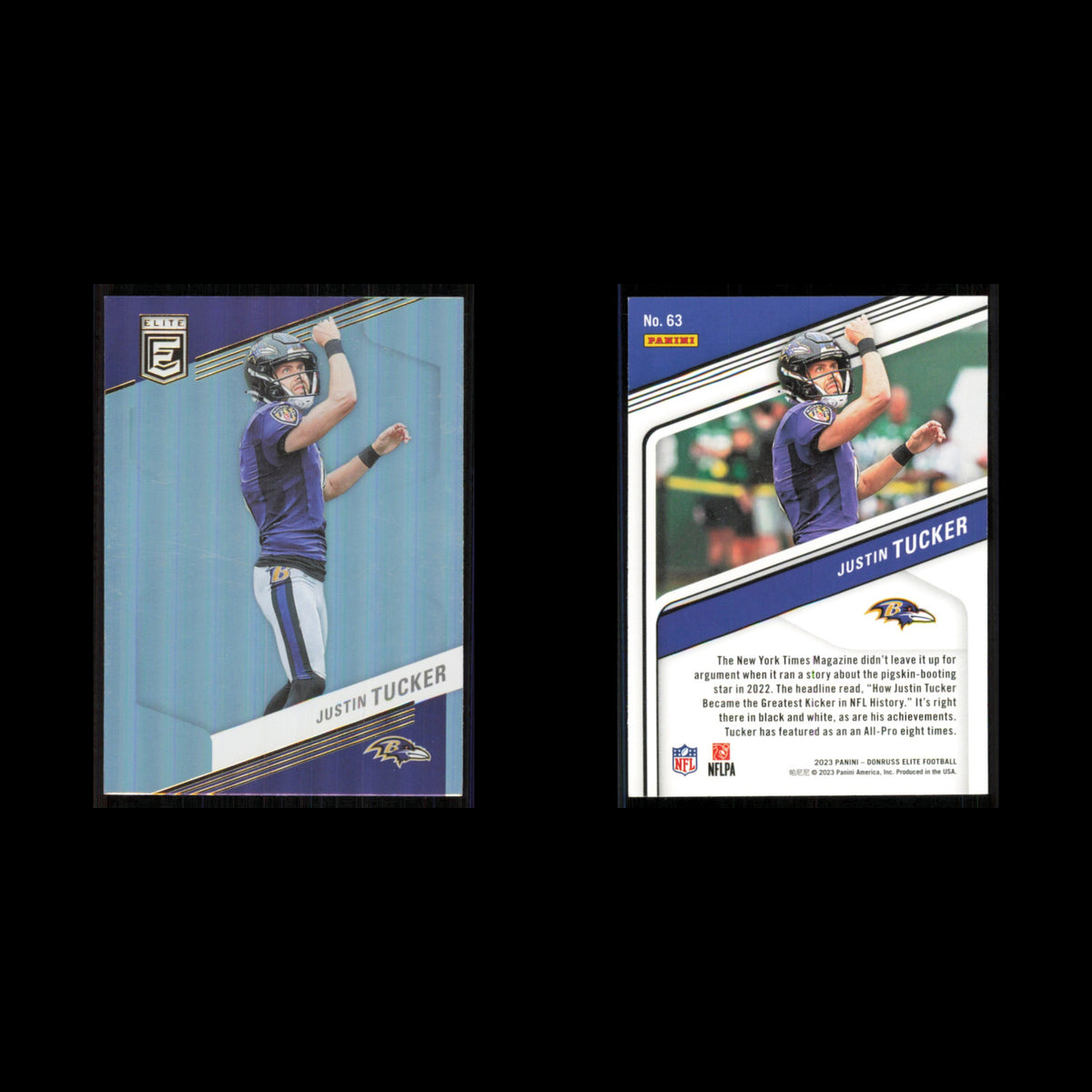Justin Tucker #63 2023 Donruss Elite Baltimore Ravens Football Card NFL NM