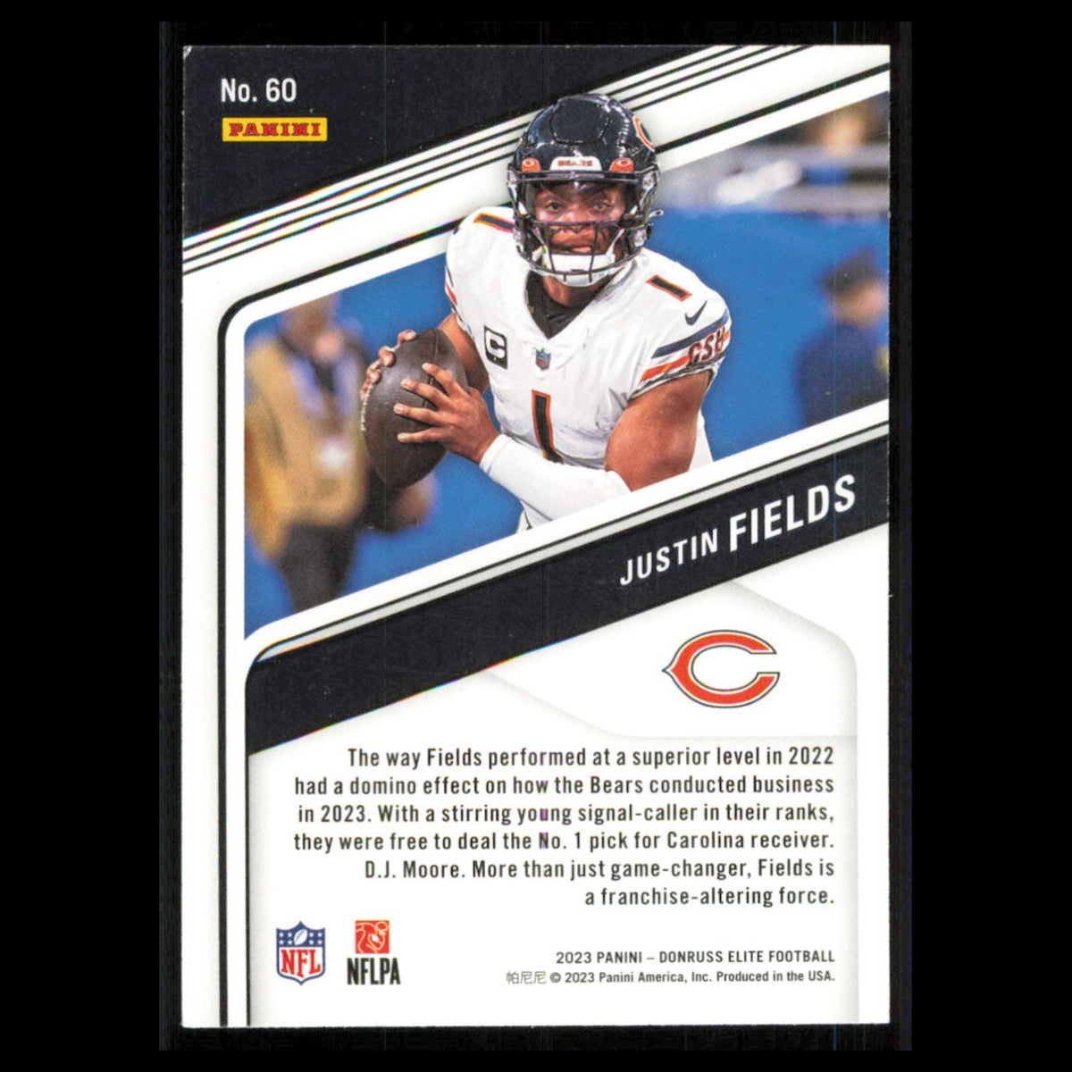 Justin Fields #60 2022 Panini Select Chicago Bears Football Card NFL NM
