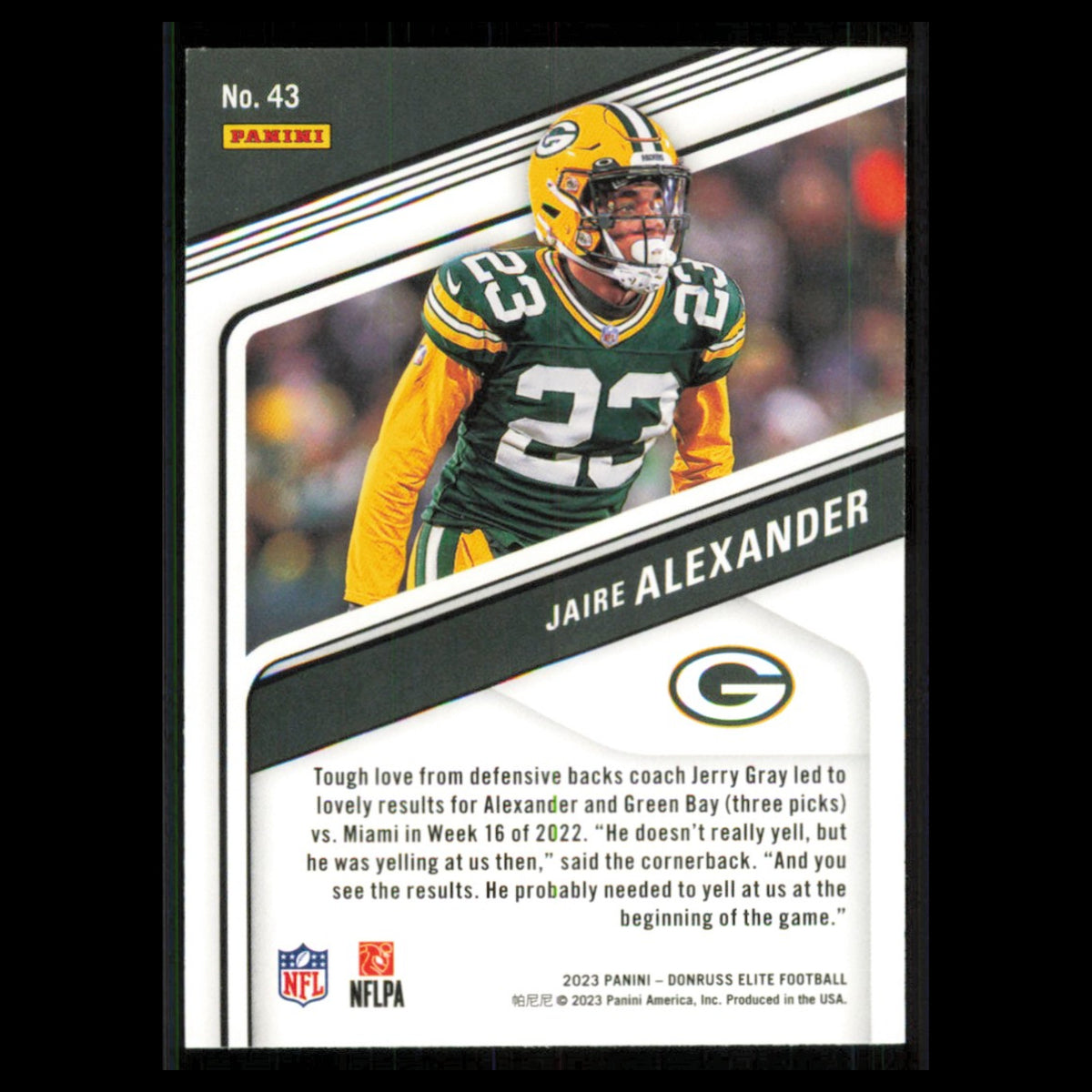 Jaire Alexander #43 2023 Donruss Elite Green Bay Packers Football Card NFL NM