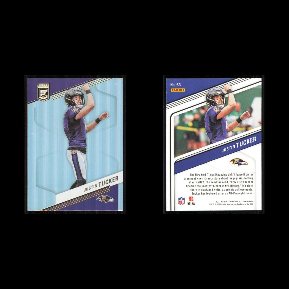 Justin Tucker #63 2023 Donruss Elite Baltimore Ravens Football Card NFL NM