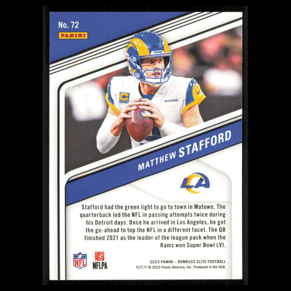 Matthew Stafford #72 2023 Donruss Elite Pink Los Angeles Rams Football Card NFL