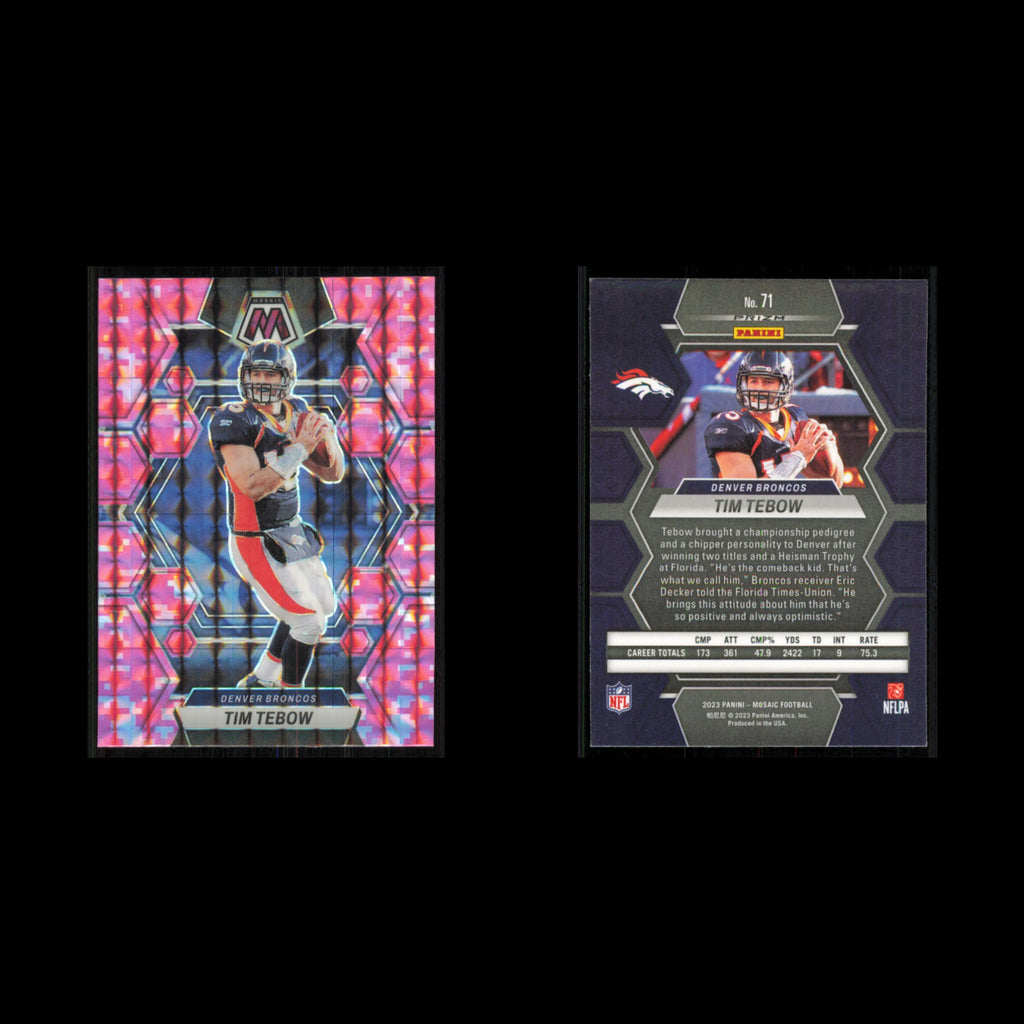 Tim Tebow #71 2023 Panini Mosaic Camo Pink Denver Broncos Football Card NFL NM