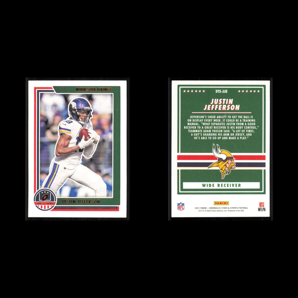Justin Jefferson #STS-JJE 2021 Panini Chronicles Stars and Stripes Vikings Card