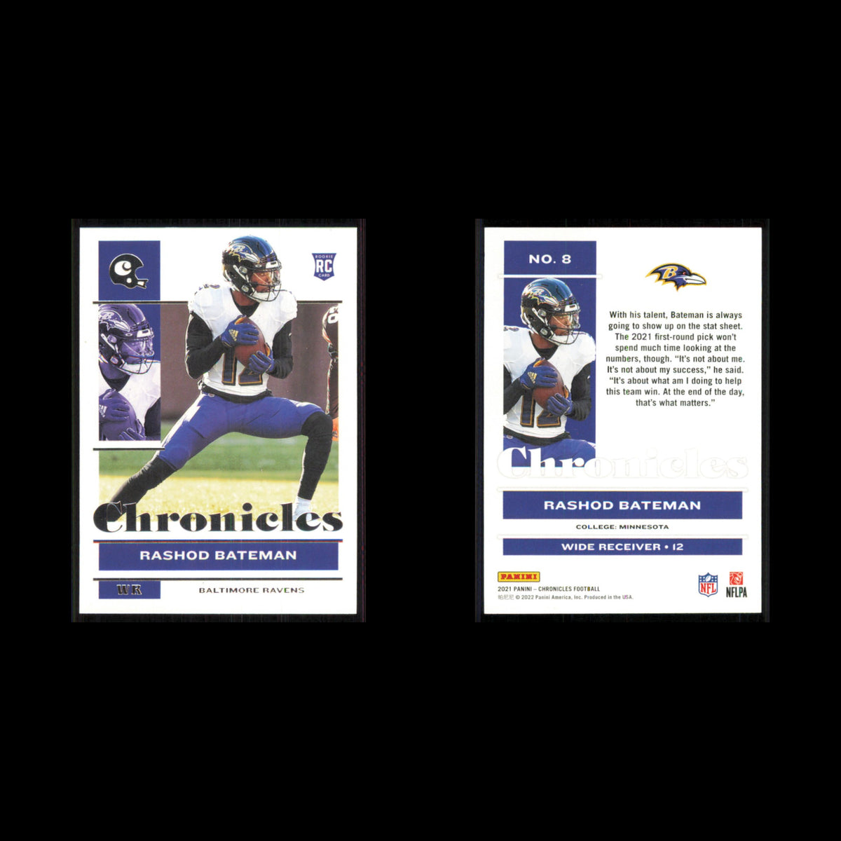 Rashod Bateman Rookie #8 2021 Panini Chronicles Baltimore Ravens Football Card