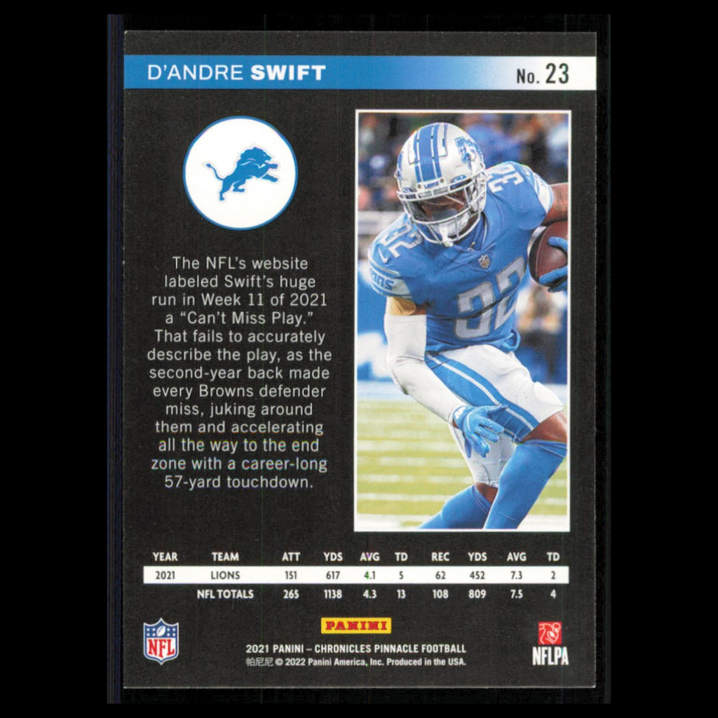 DAndre Swift #23 2021 Panini Chronicles Pinnacle Detroit Lions Football Card NFL
