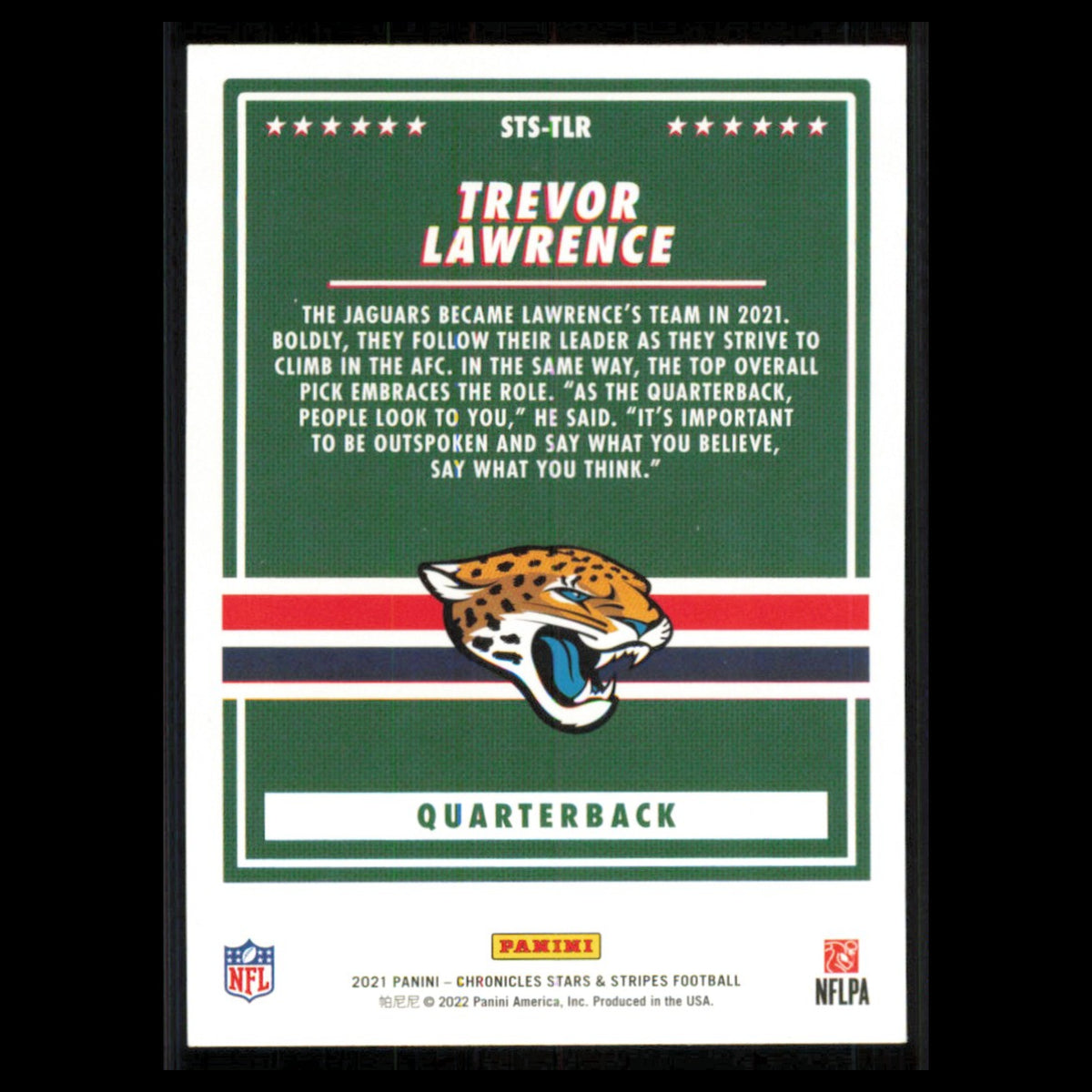 Trevor Lawrence Rookie #STS-TLR 2021 Panini Chronicles Stars and Stripes Jaguars