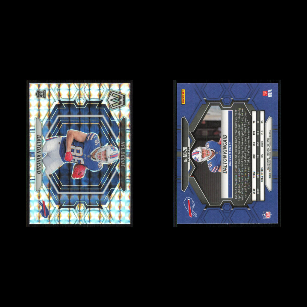 Dalton Kincaid Rookie #ND-20 2023 Panini Mosaic Silver Debut Buffalo Bills Card