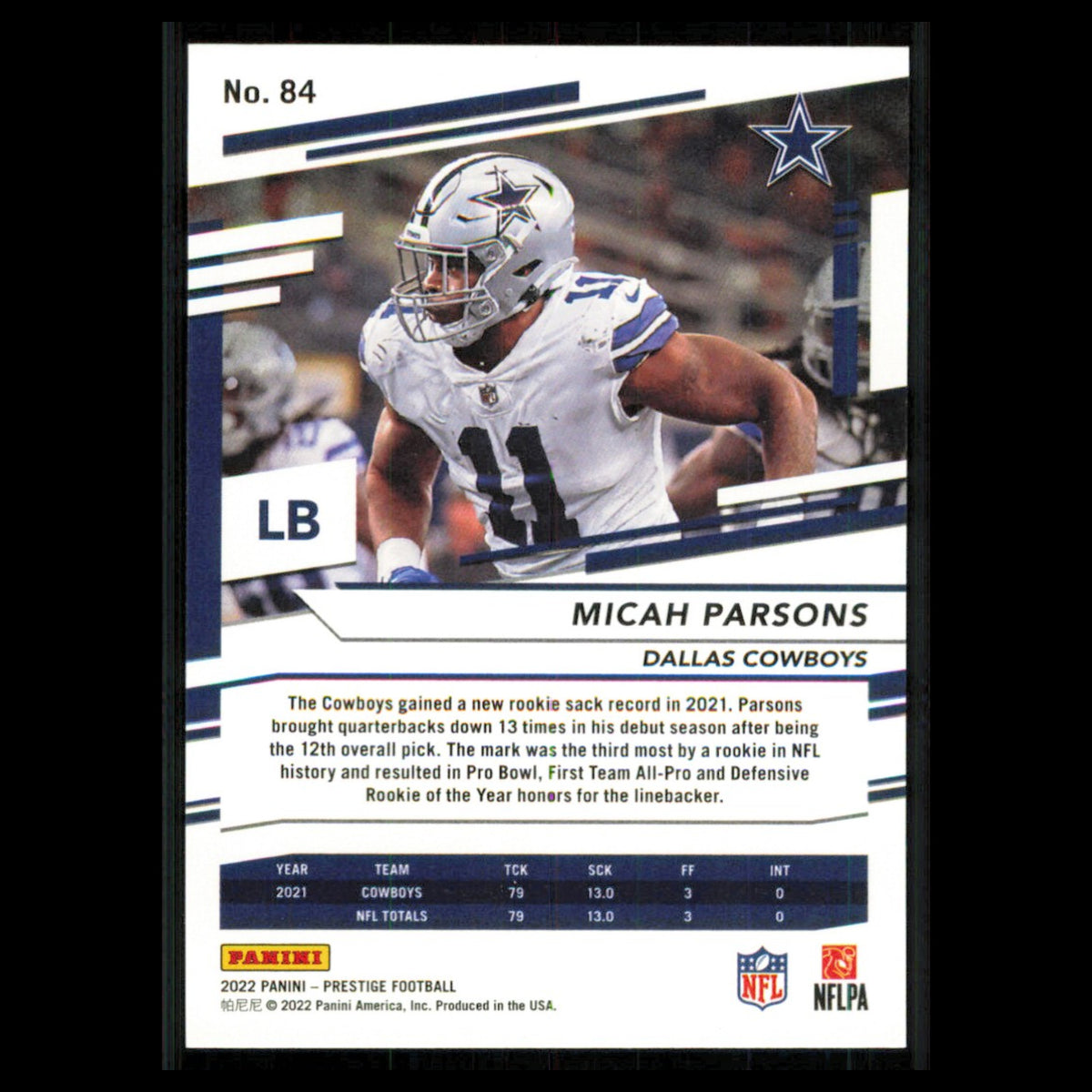 Micah Parsons #84 2022 Panini Prestige Dallas Cowboys Football Card NFL NM