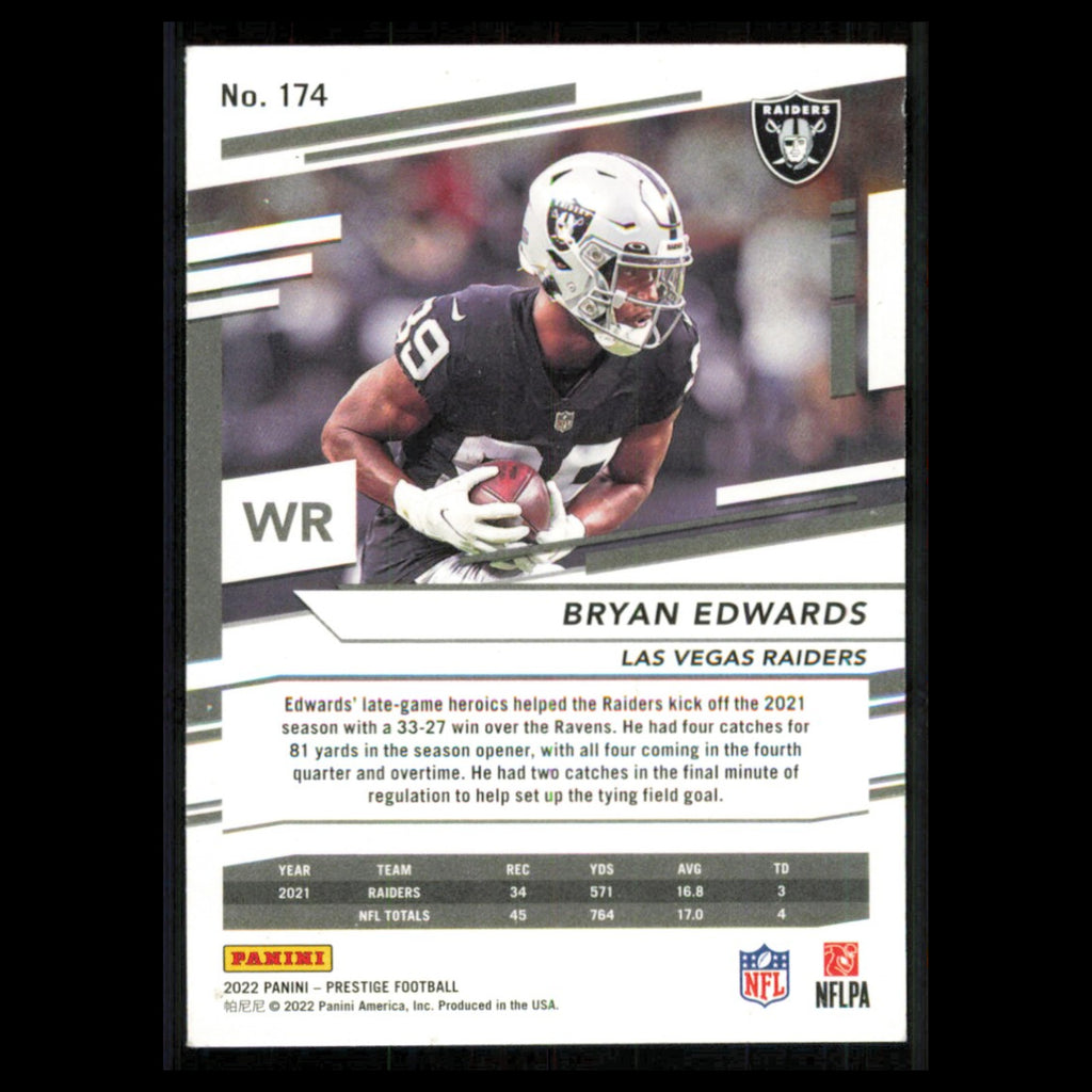 Bryan Edwards #174 2022 Panini Prestige Las Vegas Raiders Football Card NFL NM