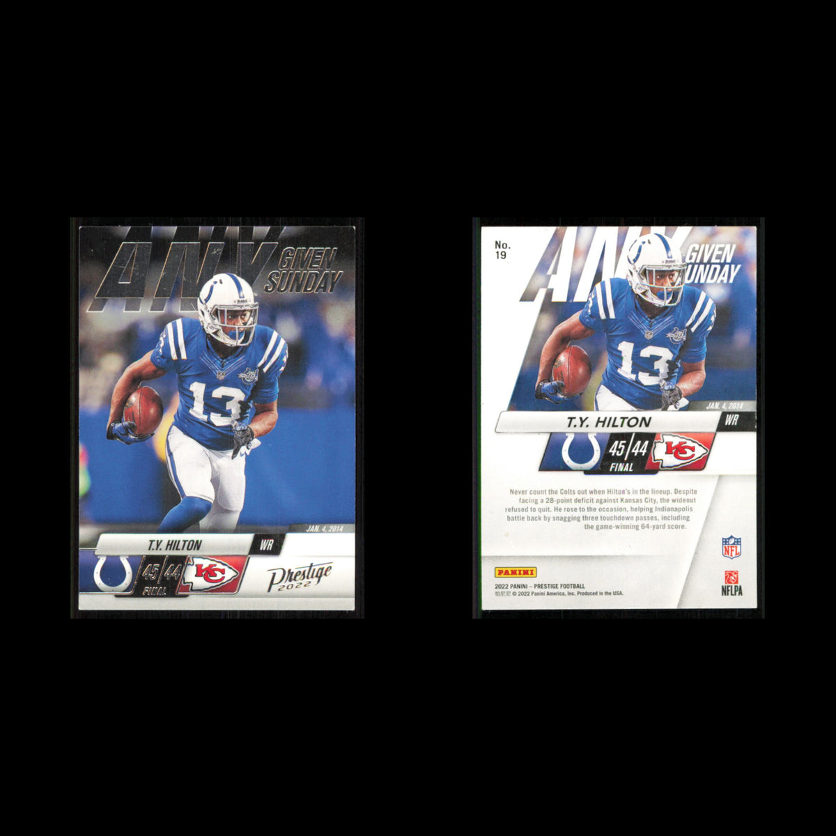 T.Y. Hilton #19 2022 Panini Prestige Any Given Sunday Indianapolis Colts Card NM