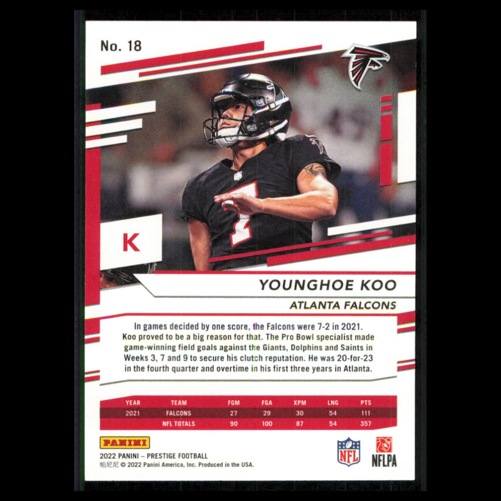Younghoe Koo #18 2022 Panini Prestige Atlanta Falcons Football Card NFL NM