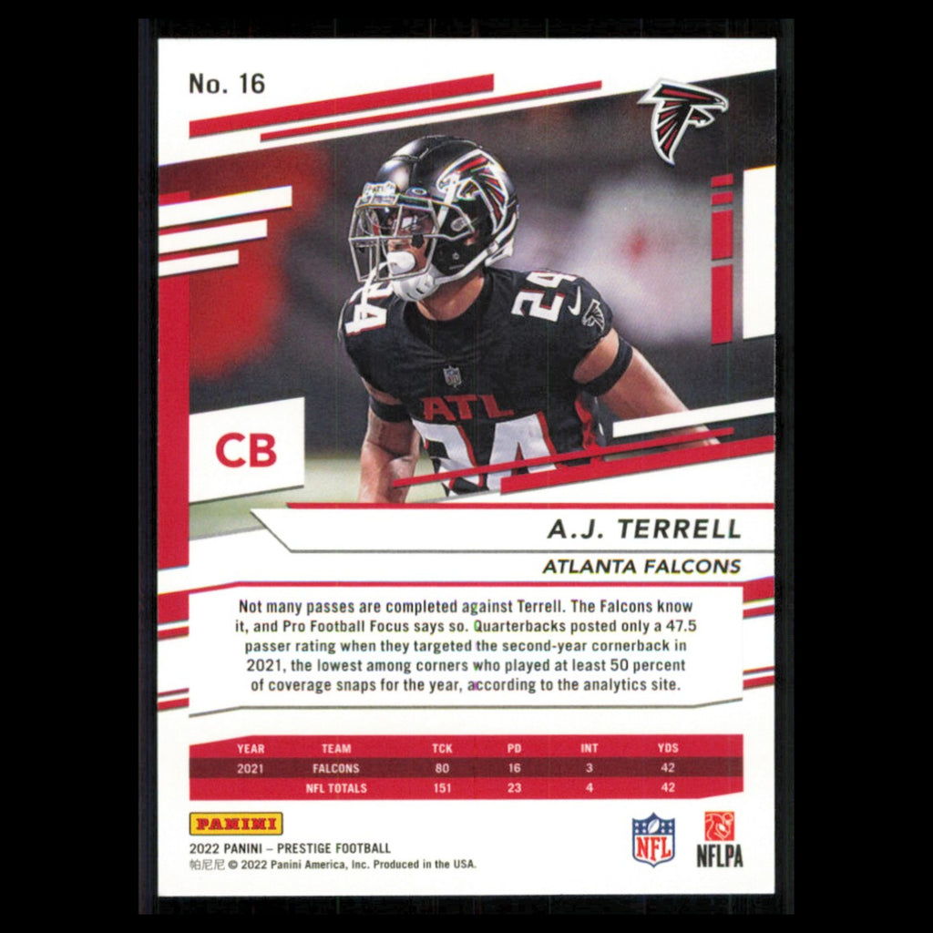 A.J. Terrell #16 2022 Panini Prestige Atlanta Falcons Football Card NFL NM