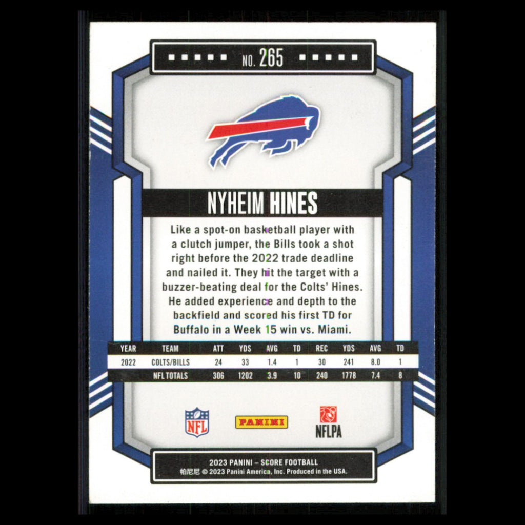 Nyheim Hines #265 2023 Score Buffalo Bills Football Card NFL NM