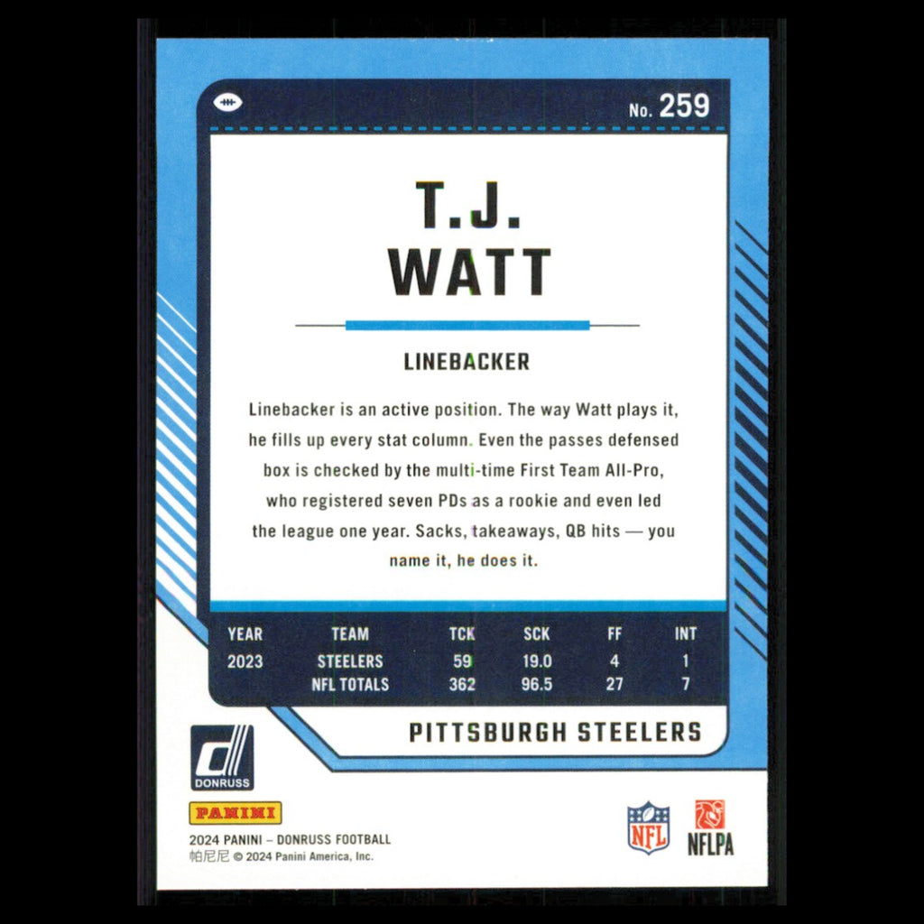 T.J. Watt #259 2024 Donruss Pittsburgh Steelers Football Card NFL NM