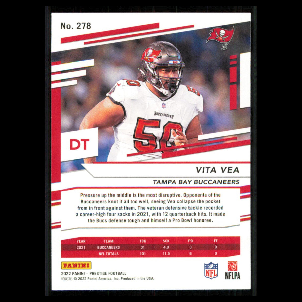Vita Vea #278 2022 Panini Prestige Tampa Bay Buccaneers Football Card NFL NM