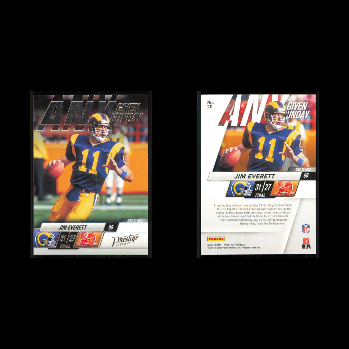 Jim Everett #20 2022 Panini Prestige Any Given Sunday Los Angeles Rams Football