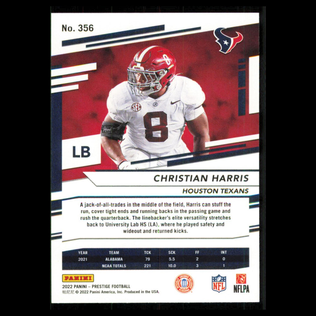 Christian Harris Rookie #356 2022 Panini Prestige Houston Texans Football Card