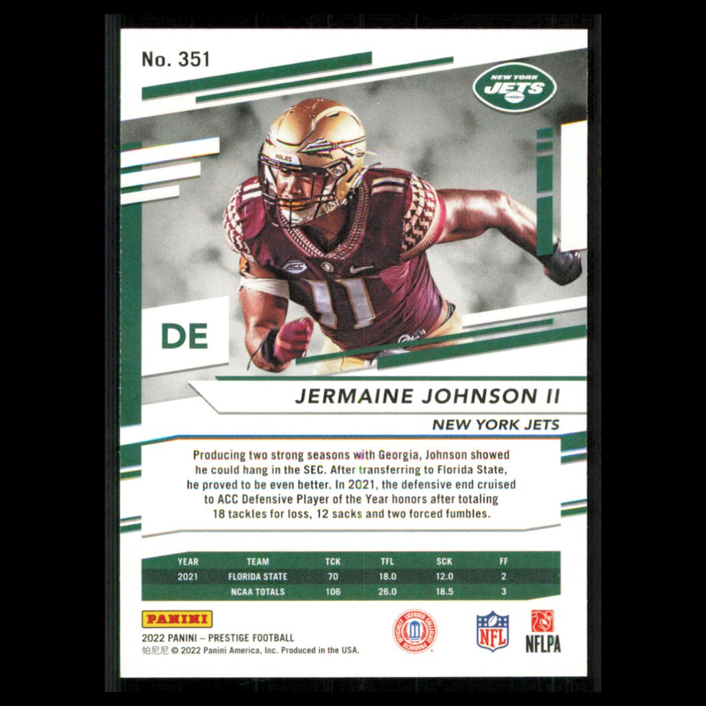 Jermaine Johnson II Rookie #351 2022 Panini Prestige Xtra Points New York Jets