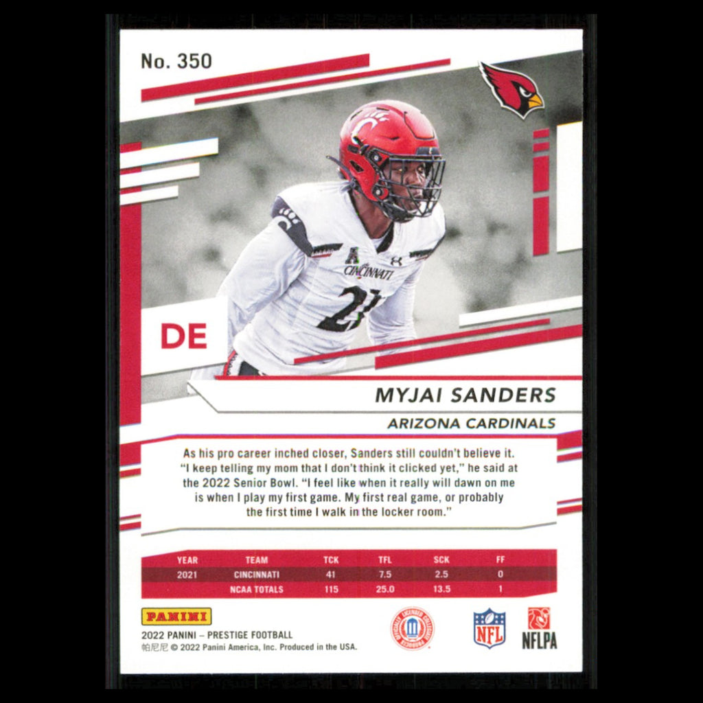 Myjai Sanders Rookie #350 2022 Panini Prestige Arizona Cardinals Football Card