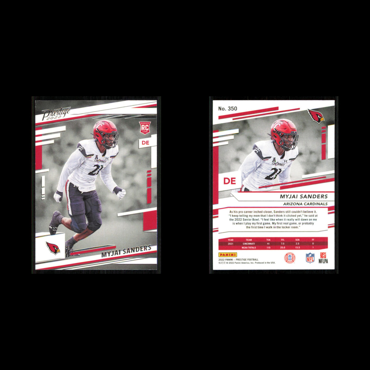 Myjai Sanders Rookie #350 2022 Panini Prestige Arizona Cardinals Football Card