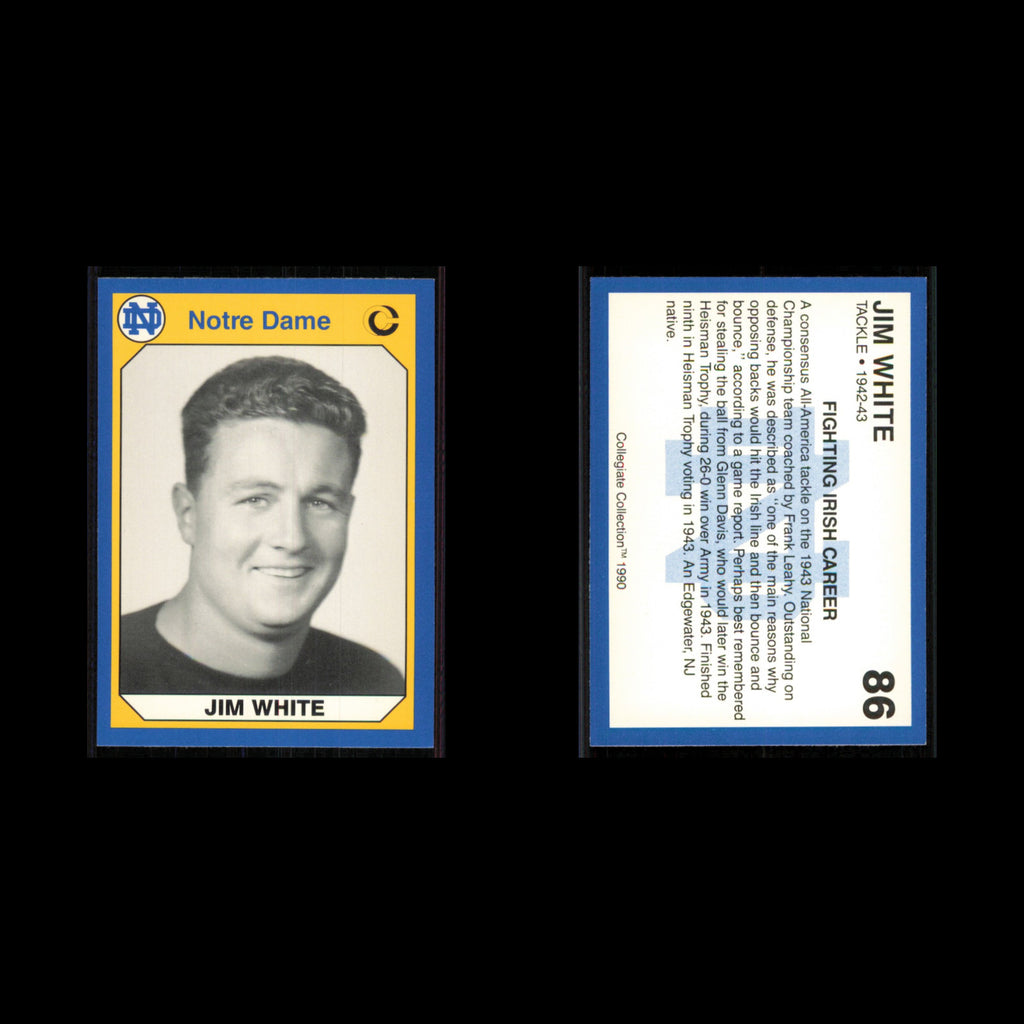 Jim White #86 1990 Collegiate Collection Notre Dame Notre Dame Fighting Irish NM