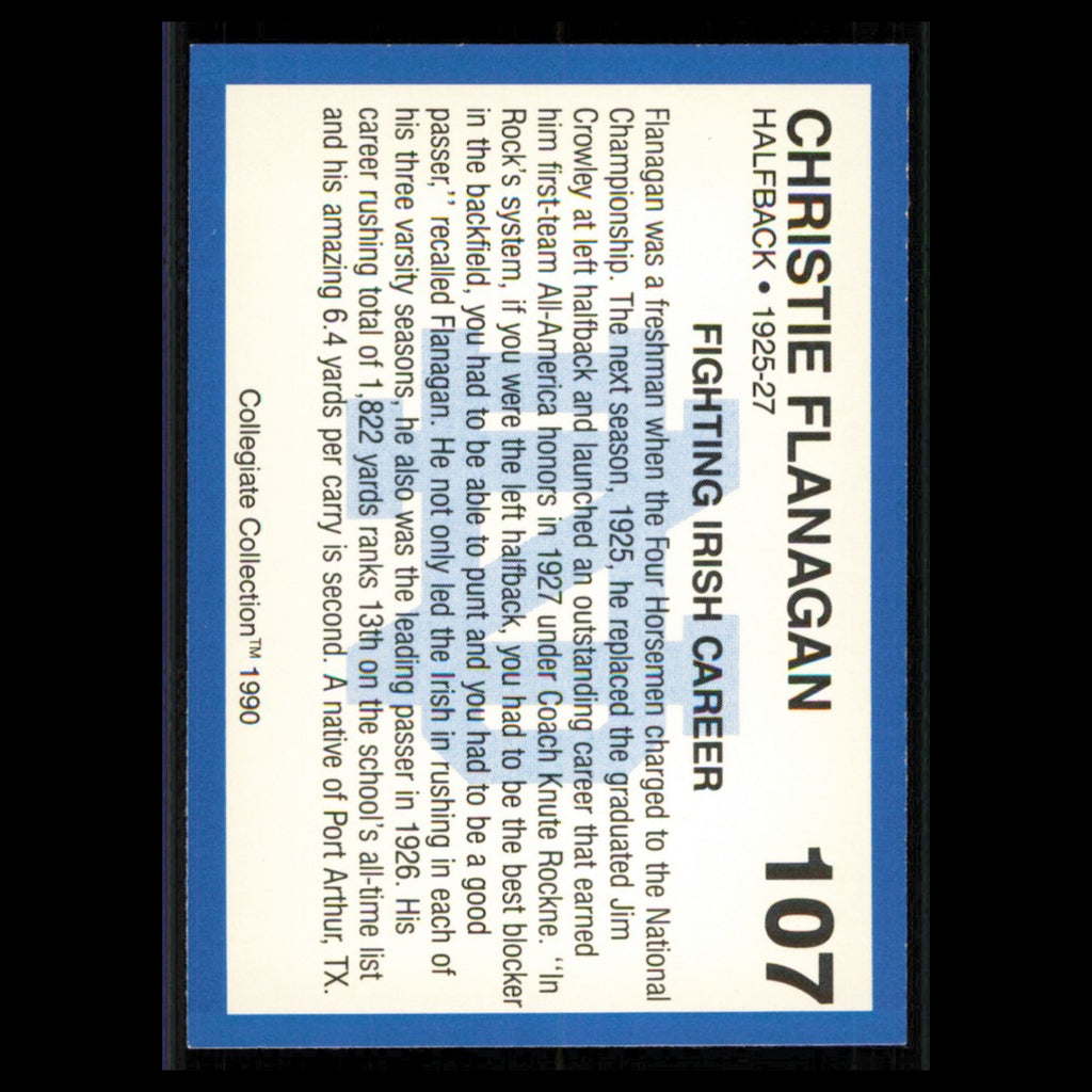 Christie Flanagan #107 1990 Collegiate Collection Notre Dame Football Card NFL