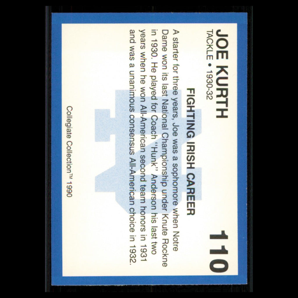 Joe Kurth #110 1990 Collegiate Collection Notre Dame Notre Dame Fighting Irish