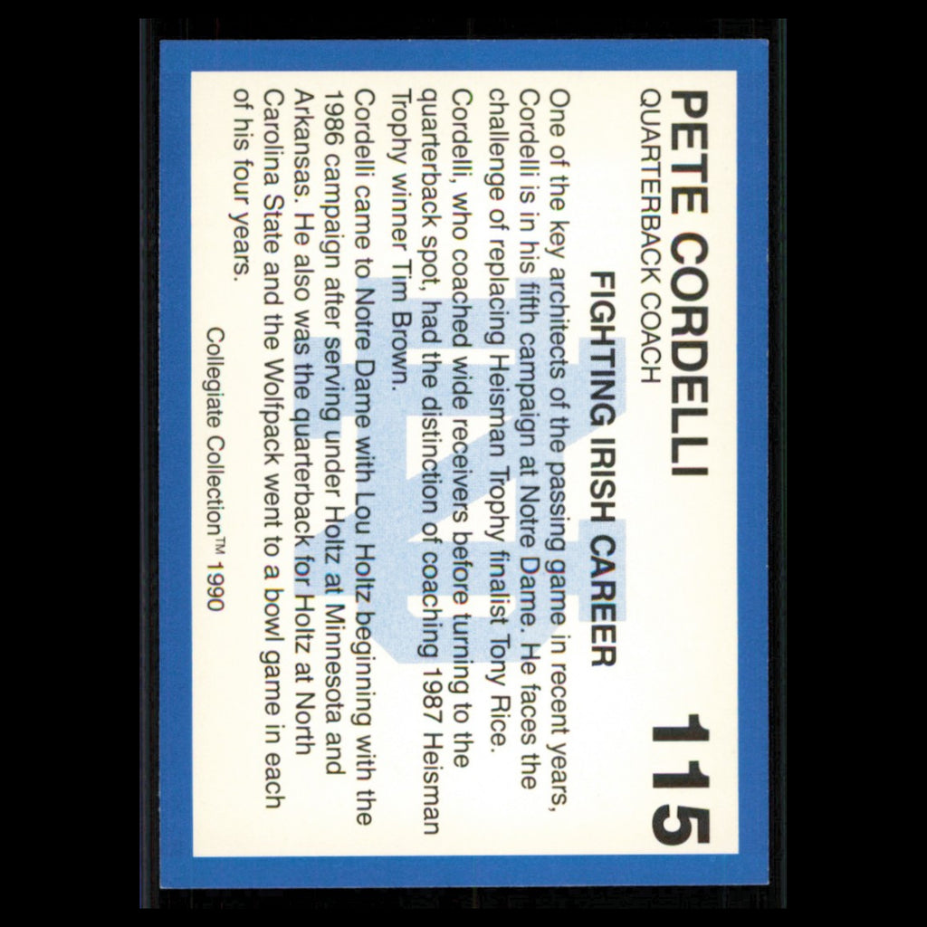 Pete Cordelli #115 1990 Collegiate Collection Notre Dame Football Card NFL NM