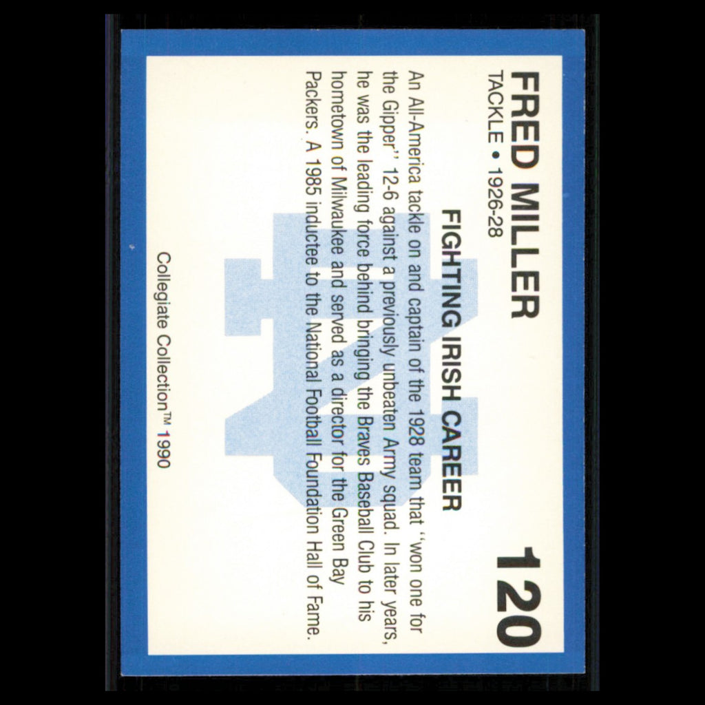 Fred Miller #120 1990 Collegiate Collection Notre Dame Notre Dame Fighting Irish