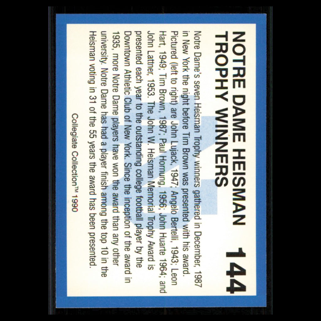 Heisman Trophy Winners #144 1990 Collegiate Collection Notre Dame Football Card
