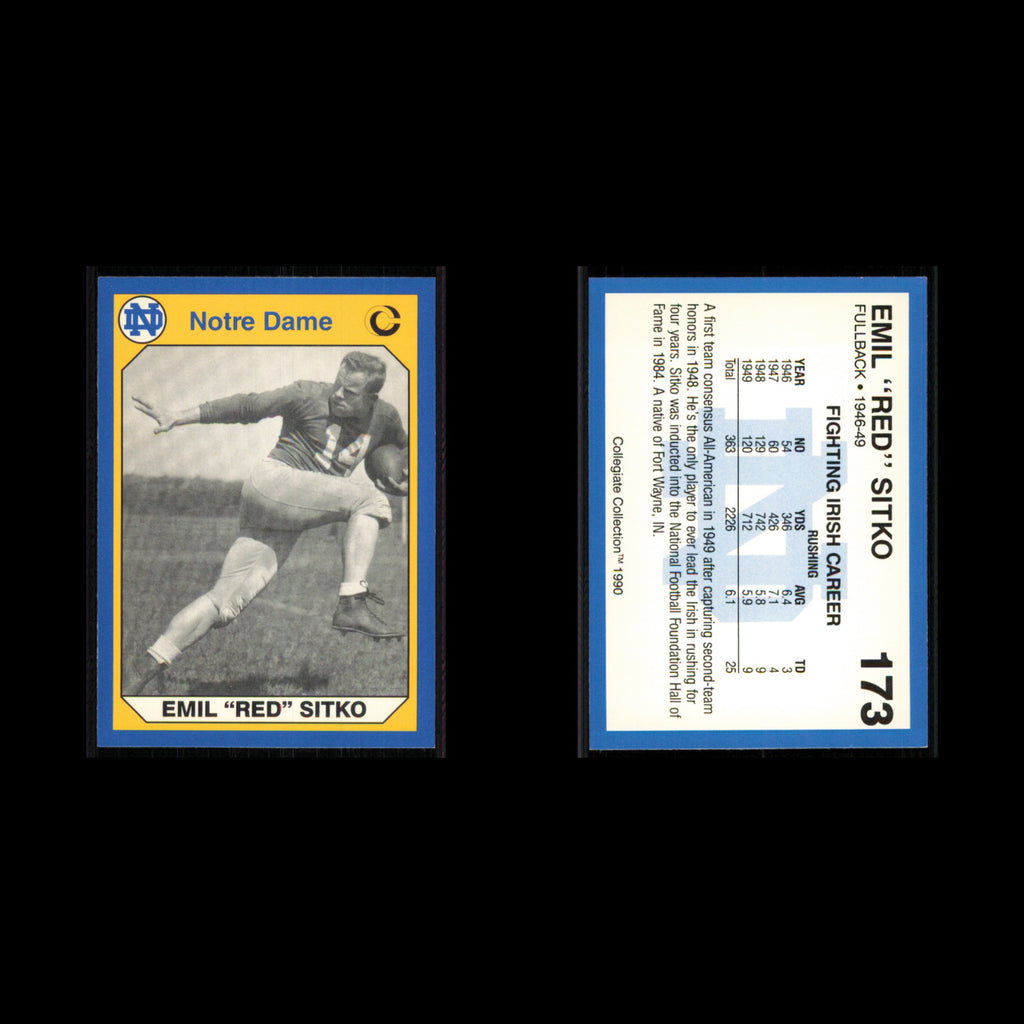 Emil Red Sitko #173 1990 Collegiate Collection Notre Dame Football Card NFL NM