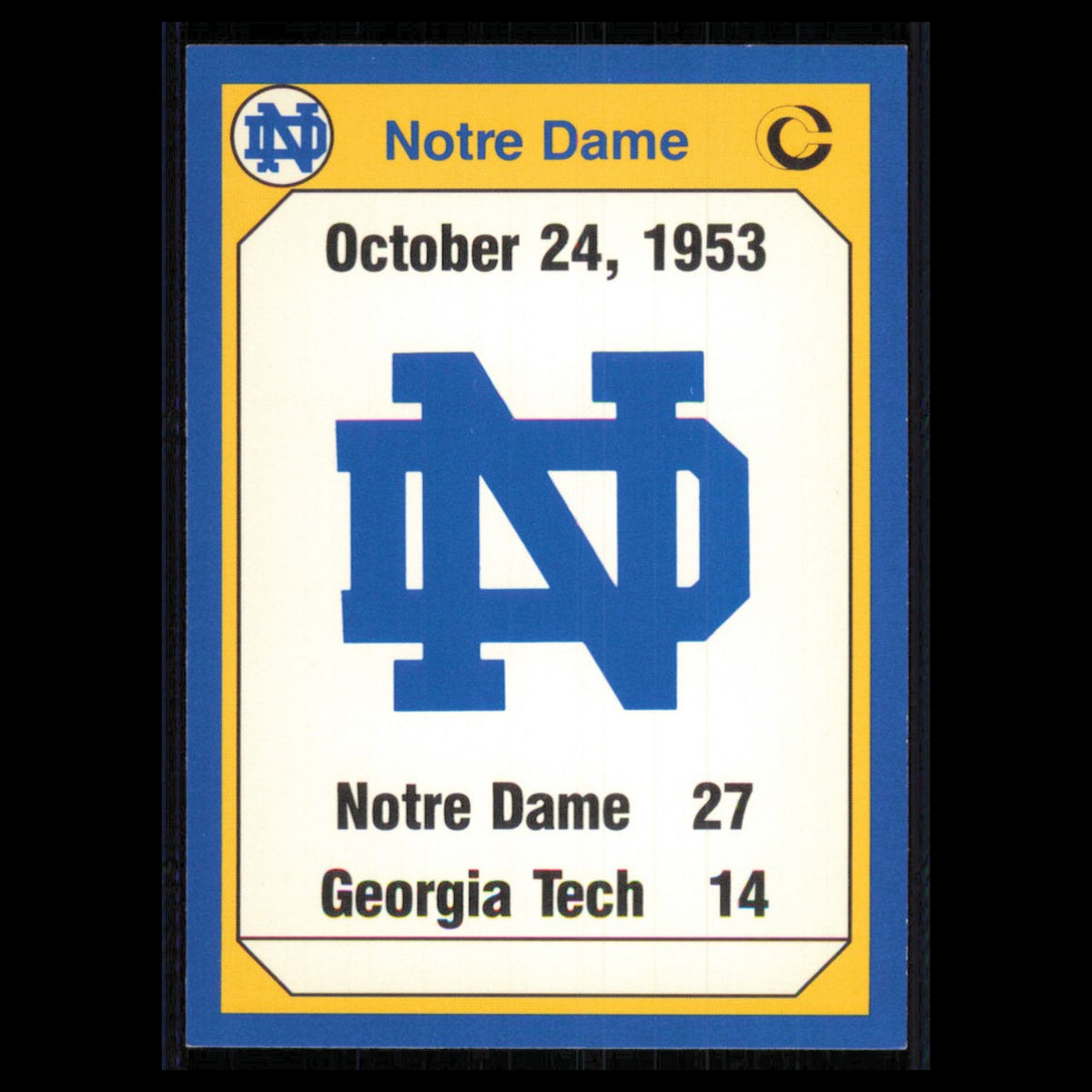 1953 Georgia Tech #180 1990 Collegiate Collection Notre Dame Football Card NFL