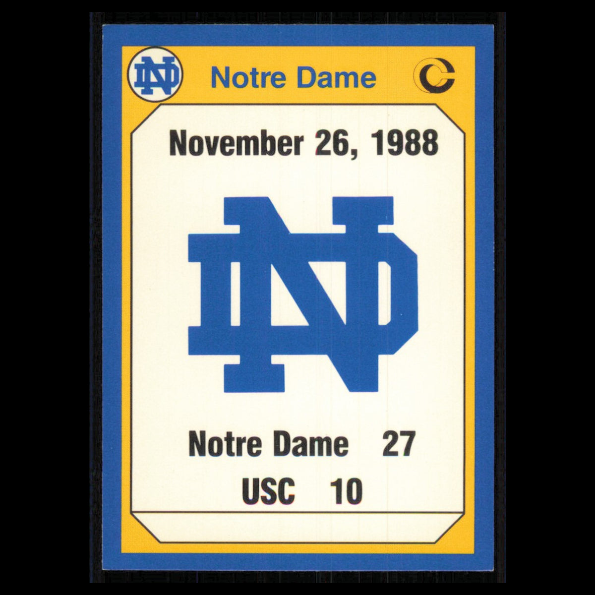 1988 #199 1990 Collegiate Collection Notre Dame Notre Dame Fighting Irish Card