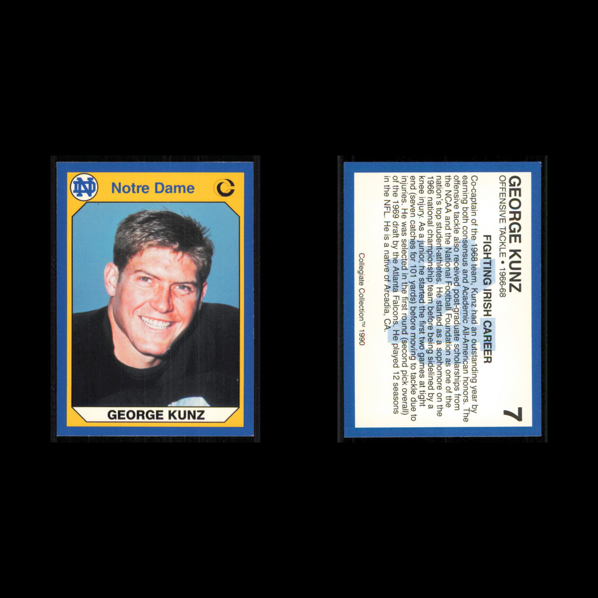 George Kunz #7 1990 Collegiate Collection Notre Dame Notre Dame Fighting Irish