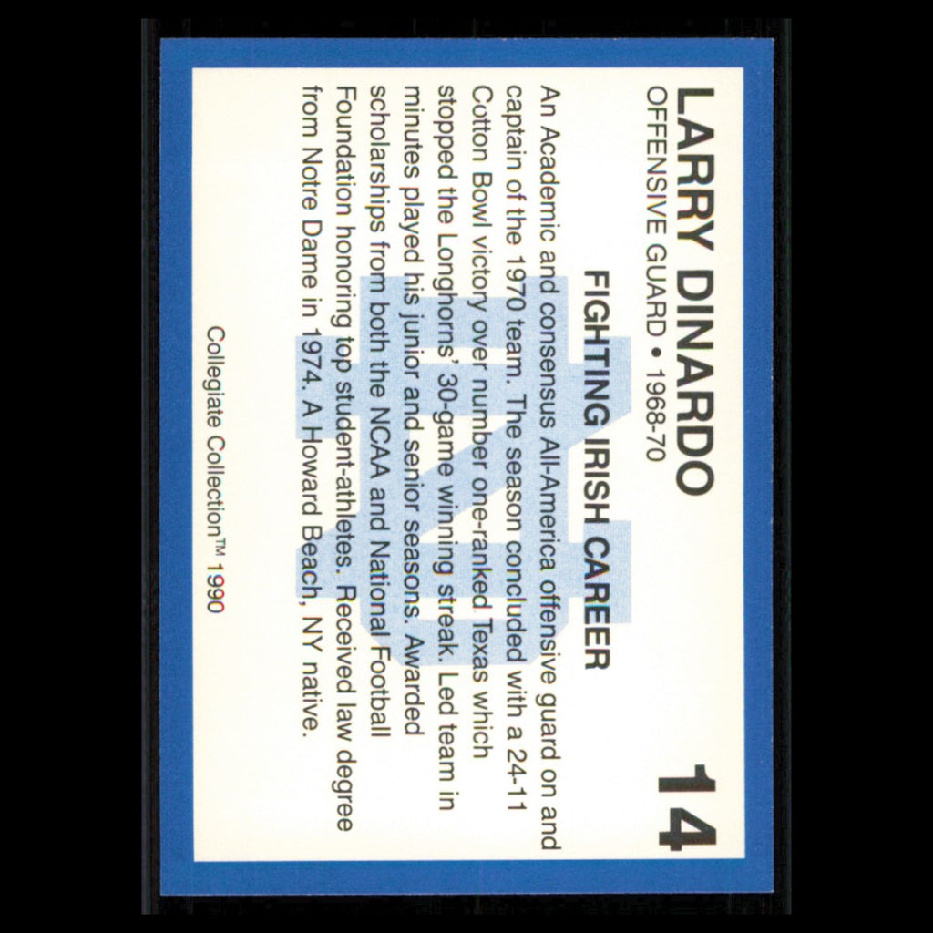 Larry Dinardo #14 1990 Collegiate Collection Notre Dame Football Card NFL NM