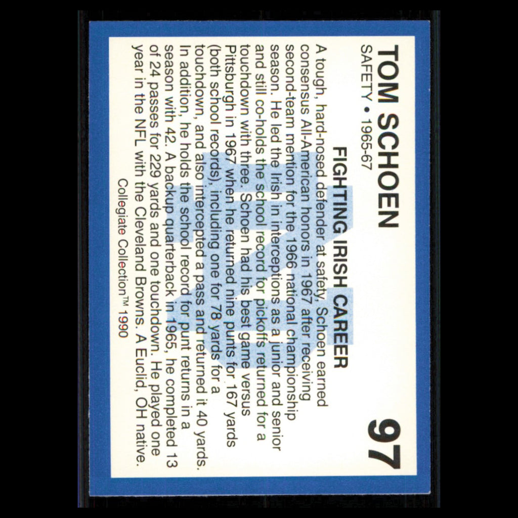 Tom Schoen #97 1990 Collegiate Collection Notre Dame Notre Dame Fighting Irish
