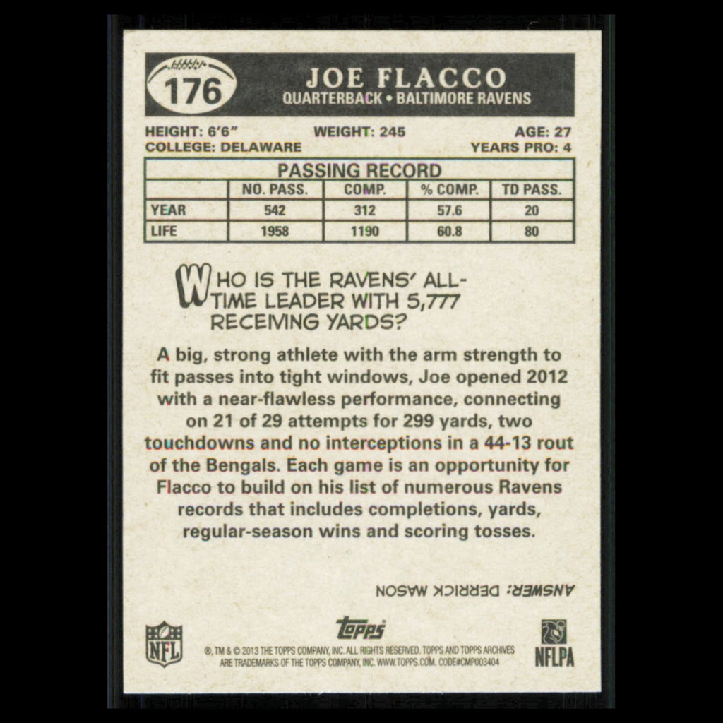 Joe Flacco #176 2013 Topps Archives Baltimore Ravens Football Card NFL NM