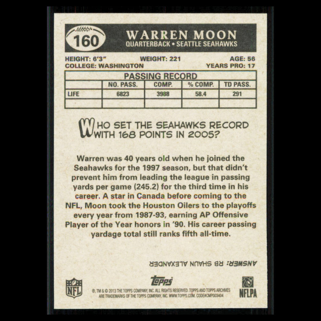 Warren Moon #160 2013 Topps Archives Seattle Seahawks Football Card NFL NM