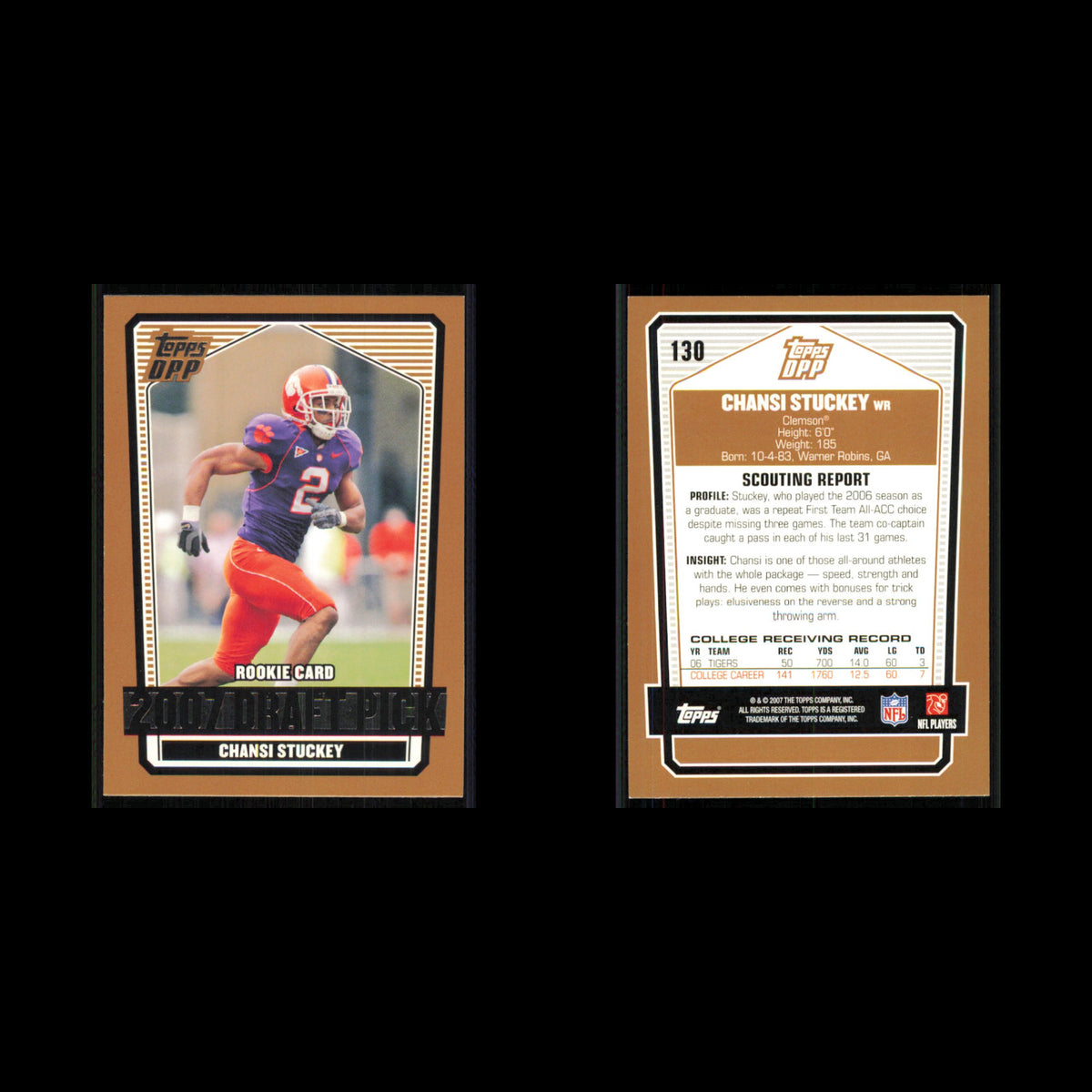 Chansi Stuckey Rookie #130 2007 Topps Draft Picks - Prospects Clemson Tigers NFL