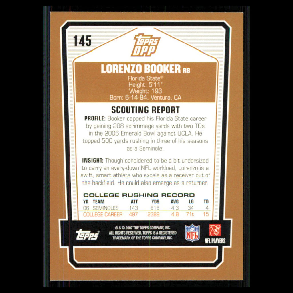 Lorenzo Booker Rookie #145 2007 Topps Draft Picks - Prospects Football Card NFL