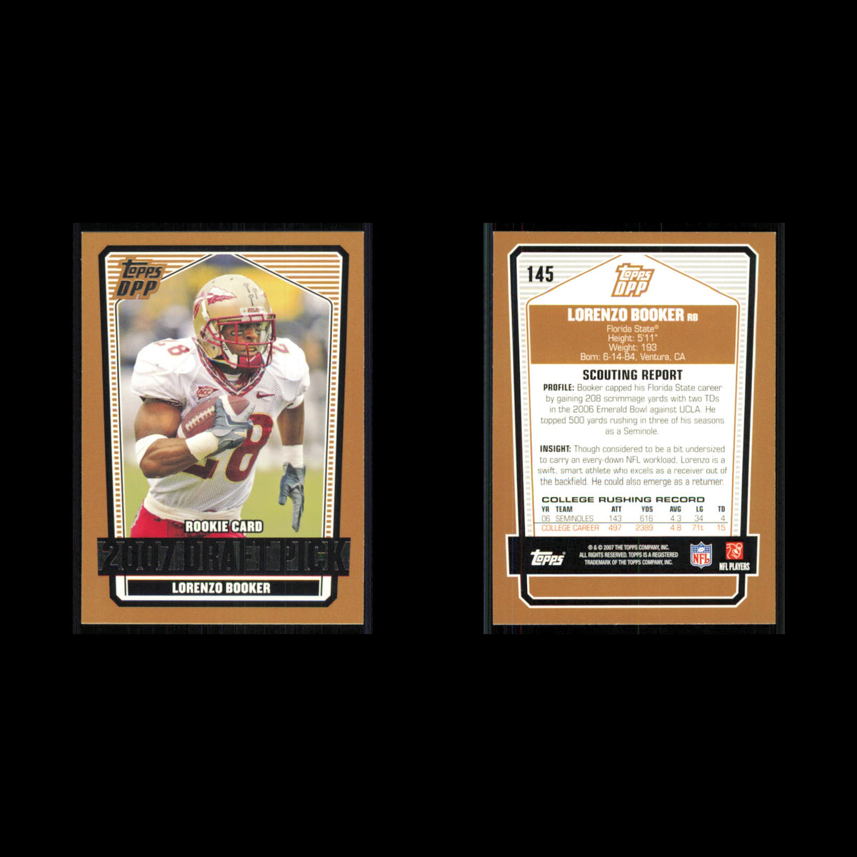 Lorenzo Booker Rookie #145 2007 Topps Draft Picks - Prospects Football Card NFL