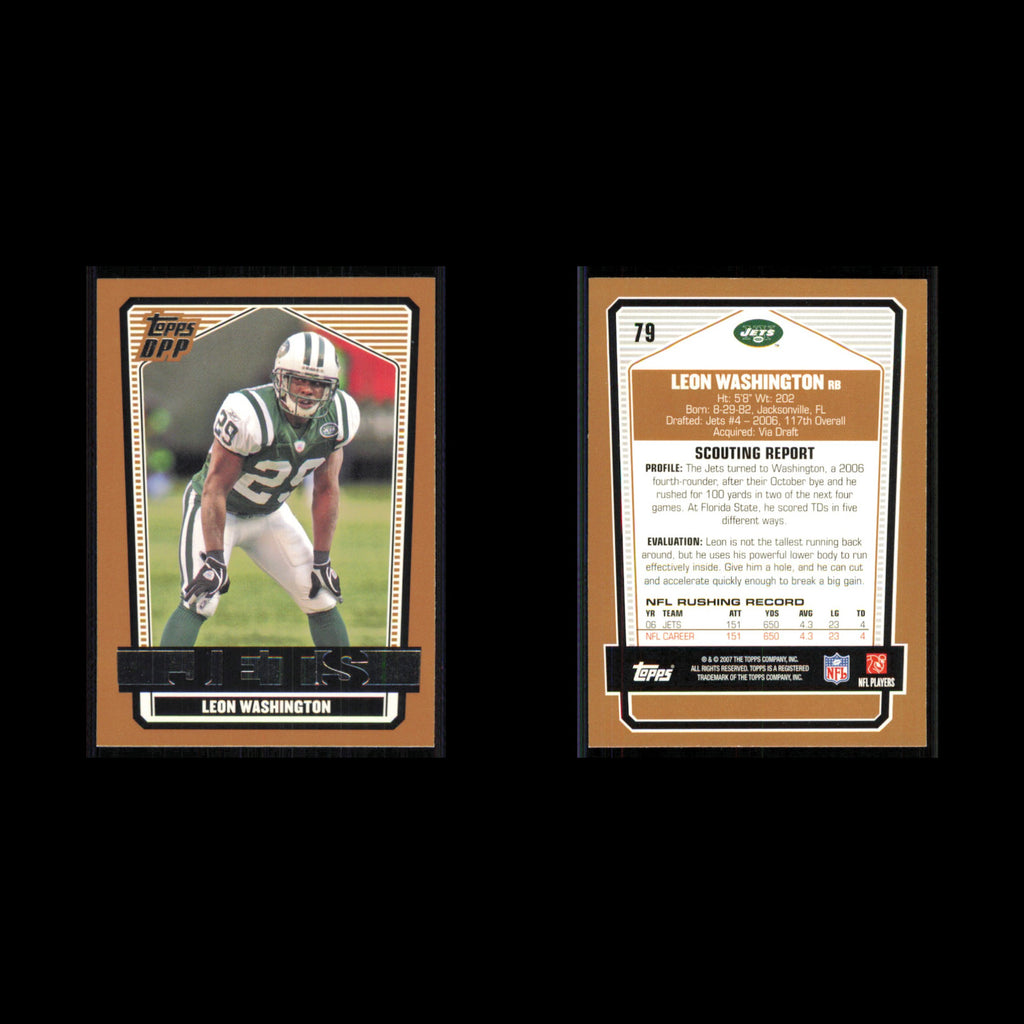 Leon Washington #79 2007 Topps Draft Picks - Prospects New York Jets Football NM